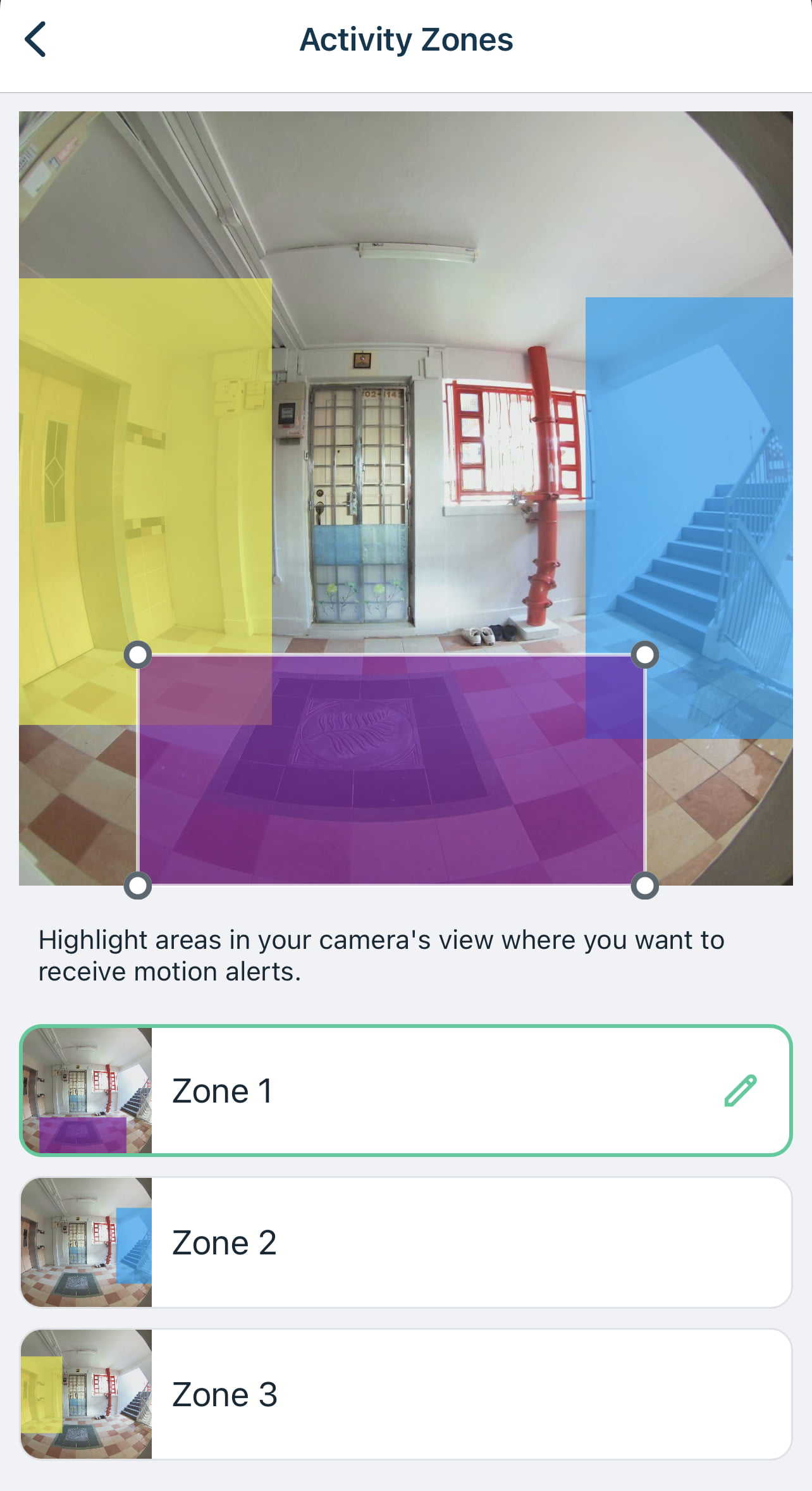 You can assign up to three zones to trigger the camera.