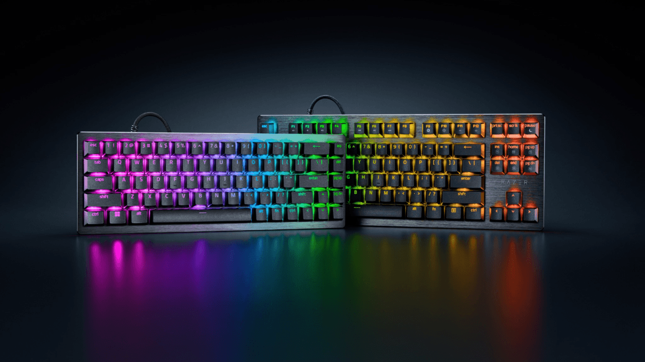 Razer Huntsman V3 HE Magnetic Mini and Tenkeyless keyboards with RGB lighting.