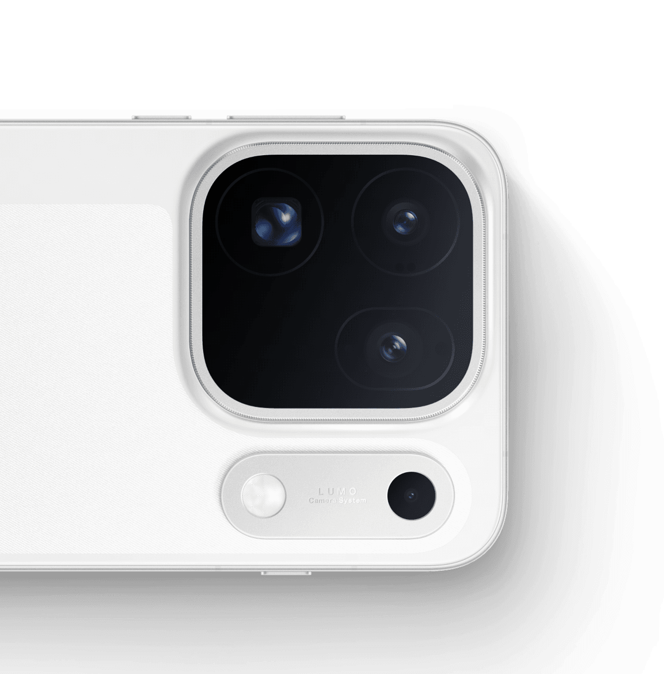 Close-up of the white OPPO Find X10 Pro Max and its large black rear camera module.